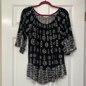 Style & Co. Black and White Ruffled Blouse